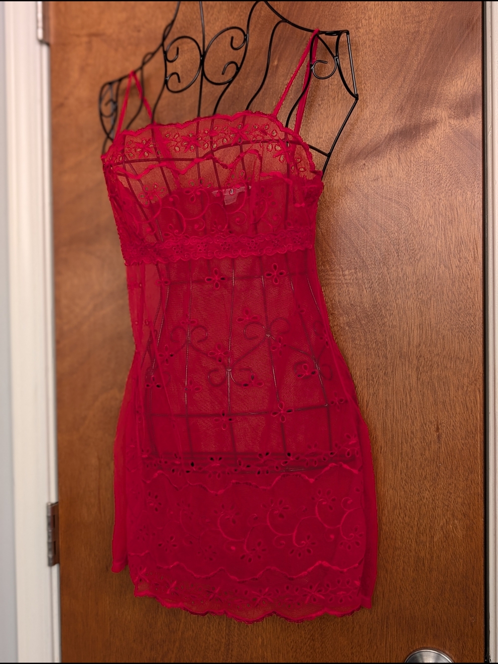 Red Lace Slip - Women's Sheer Floral Lingerie